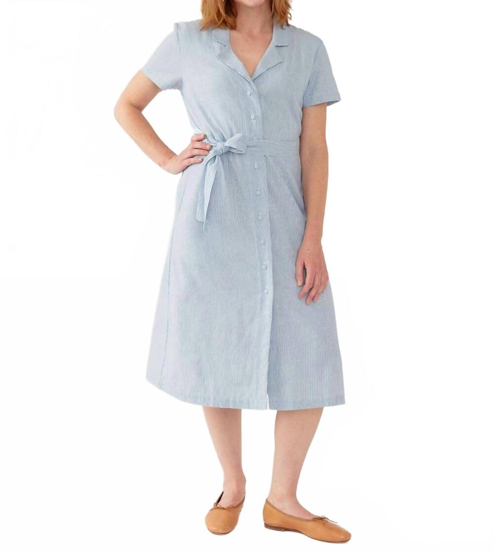 NEW MATA TRADERS charlie midi dress in light blue stripe